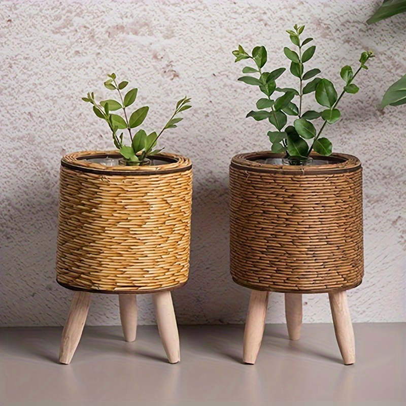 Aloe Vera Pot - Urocza rustykalna sadzarka rattanowa z drewnianymi